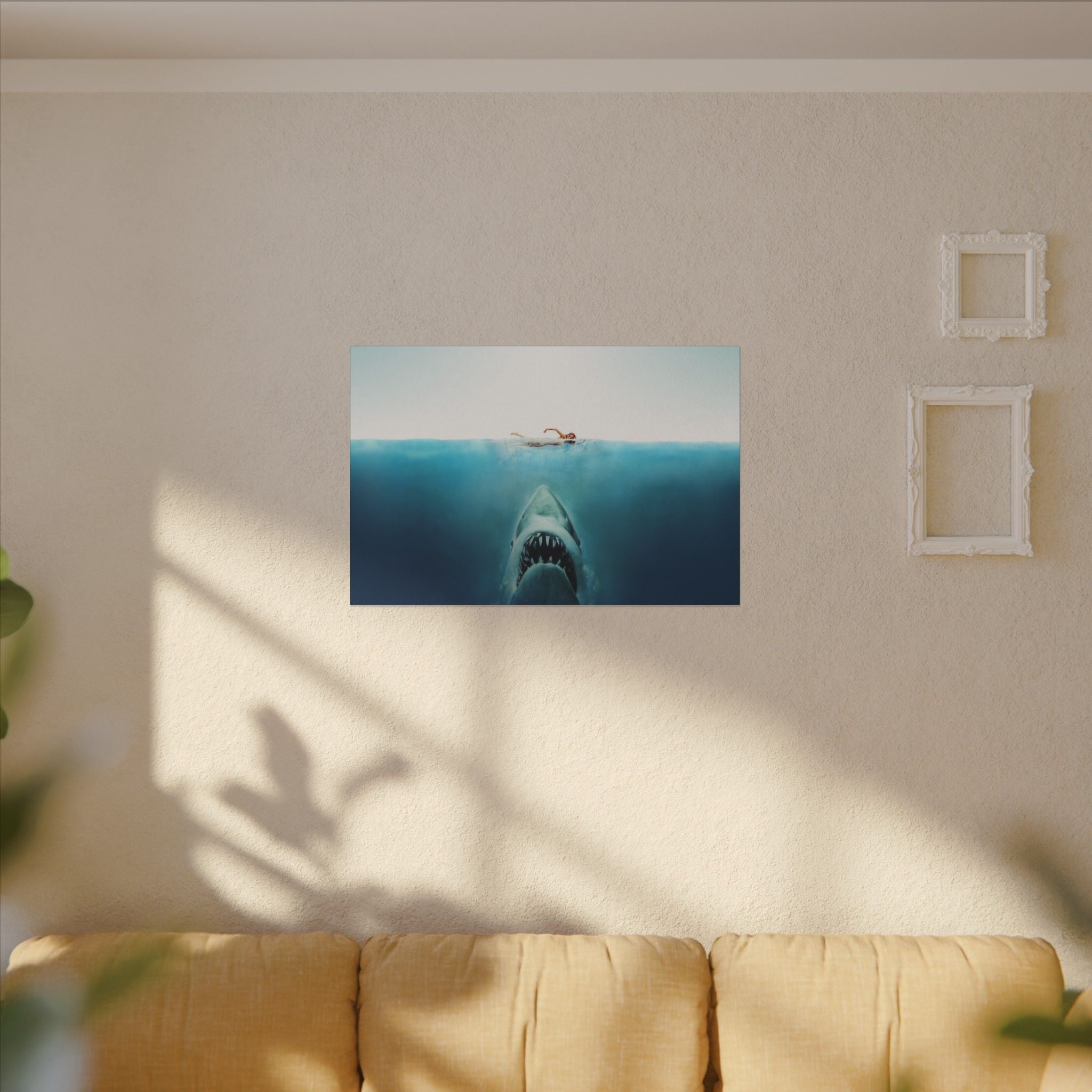 Jaws Underwater Shark Approach Iconic Movie Art Custom Canvas Wall Print