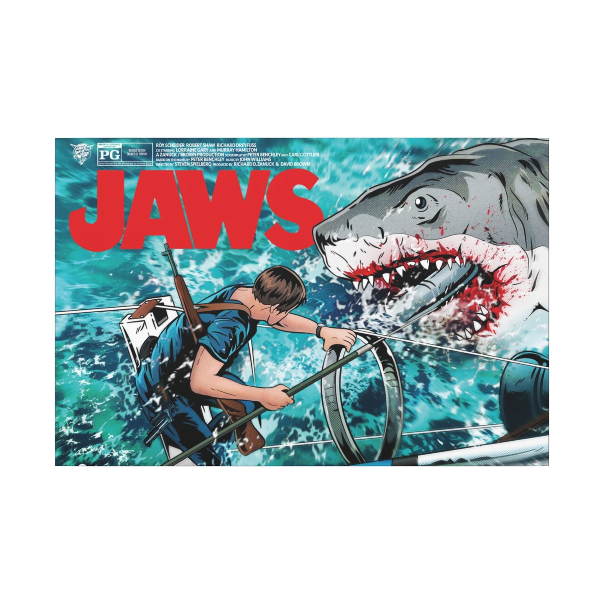 Jaws Retro Comic Style Shark Attack Art Custom Canvas Wall Print