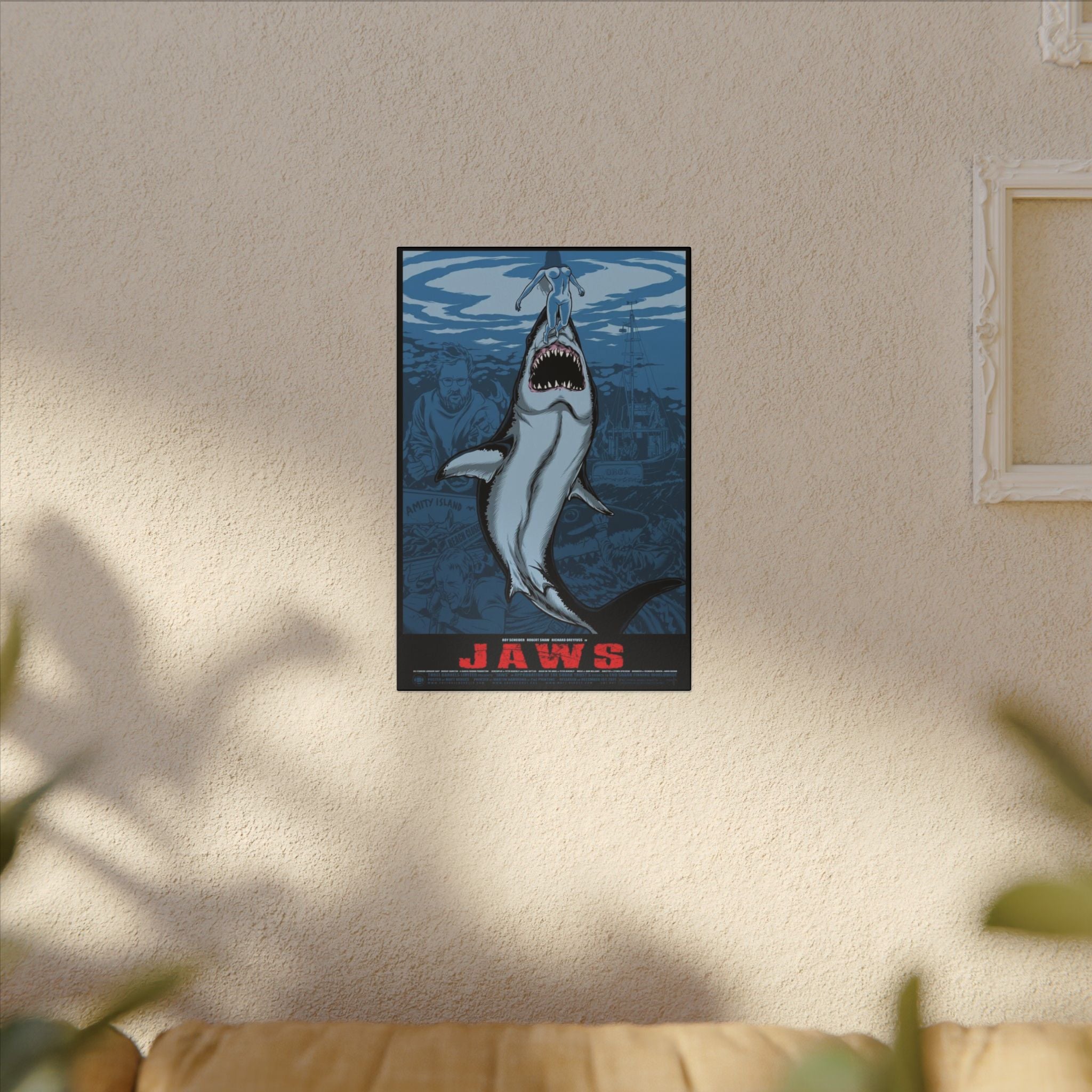 Jaws Blue Graphic Novel Attack Poster Style Art Custom Canvas Wall Print