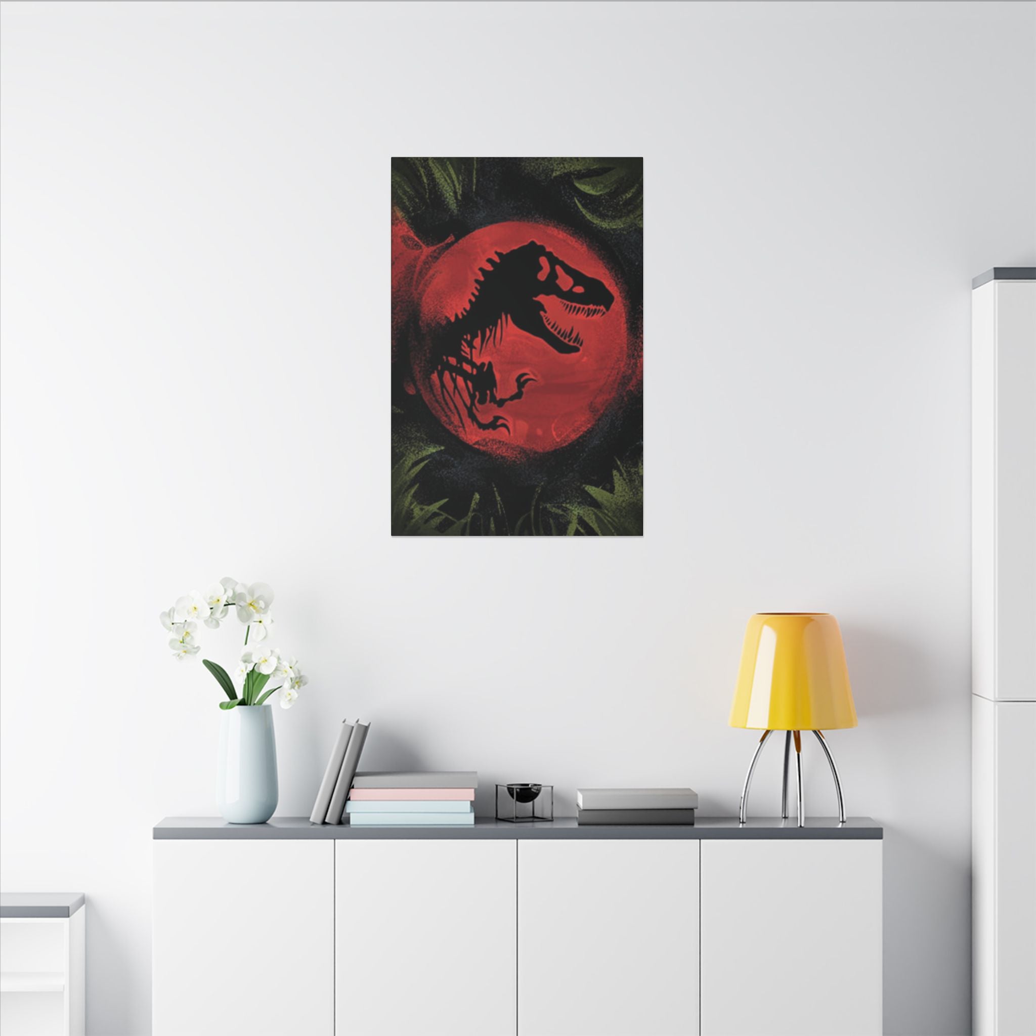 Jurassic Park Red Moon T Rex Silhouette Custom Canvas Wall Print