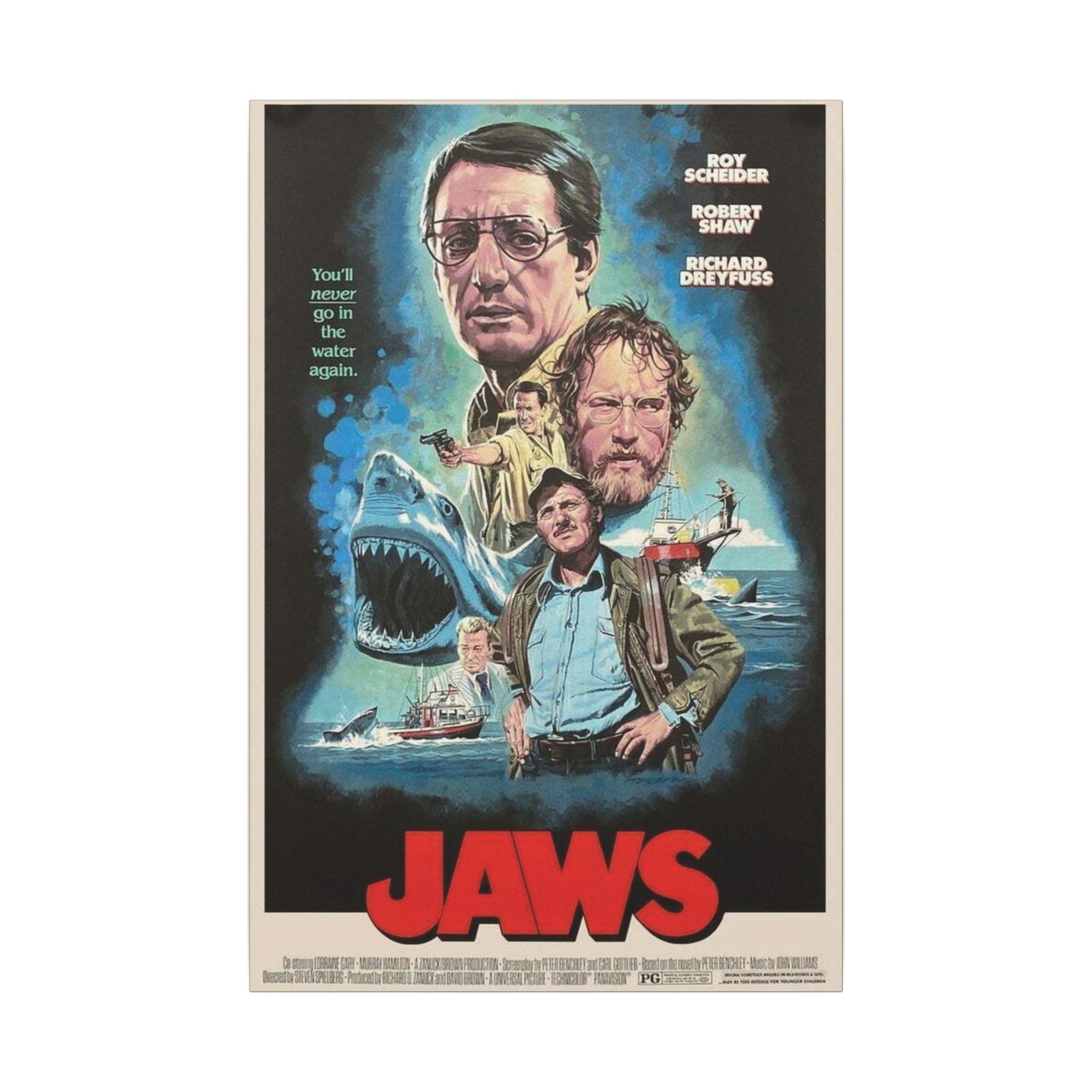 Jaws Character Collage Retro Poster Art – Custom Canvas Wall Print