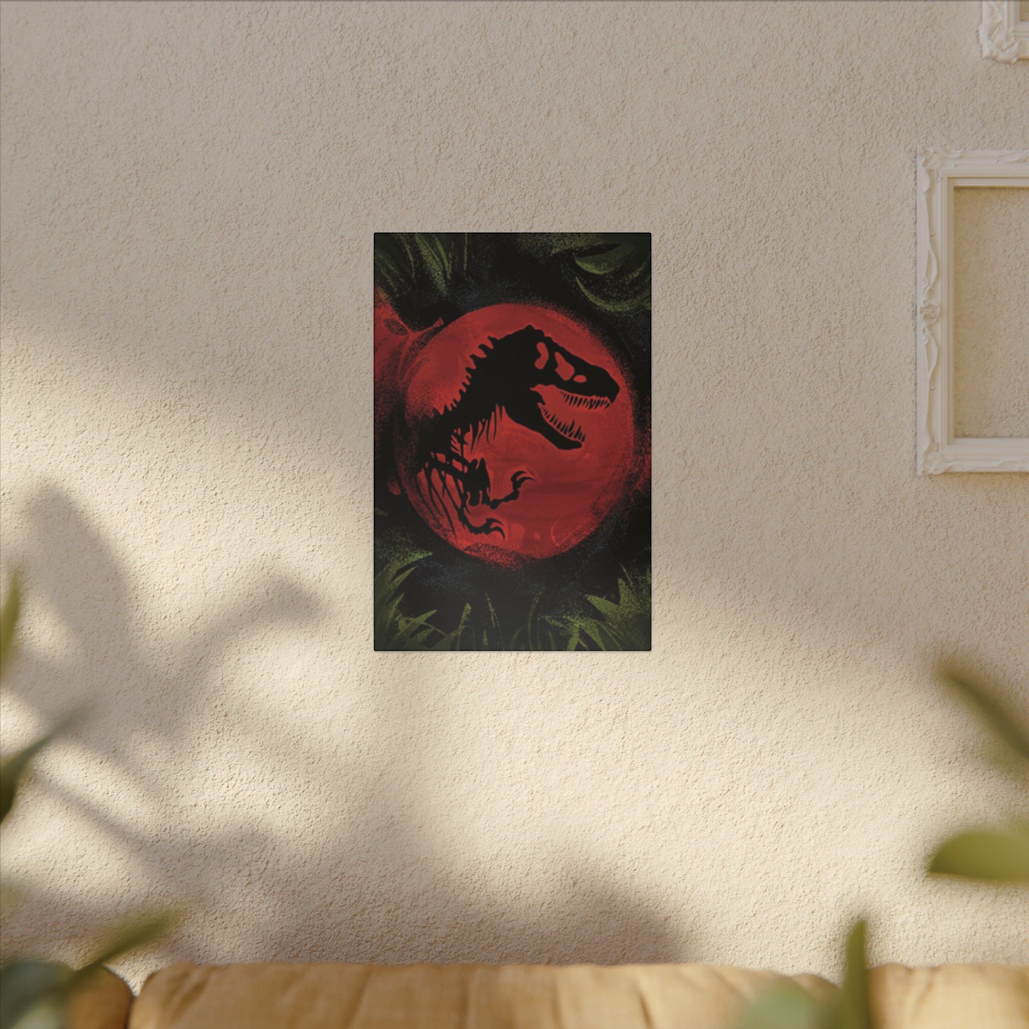 Jurassic Park Red Moon T Rex Silhouette Custom Canvas Wall Print