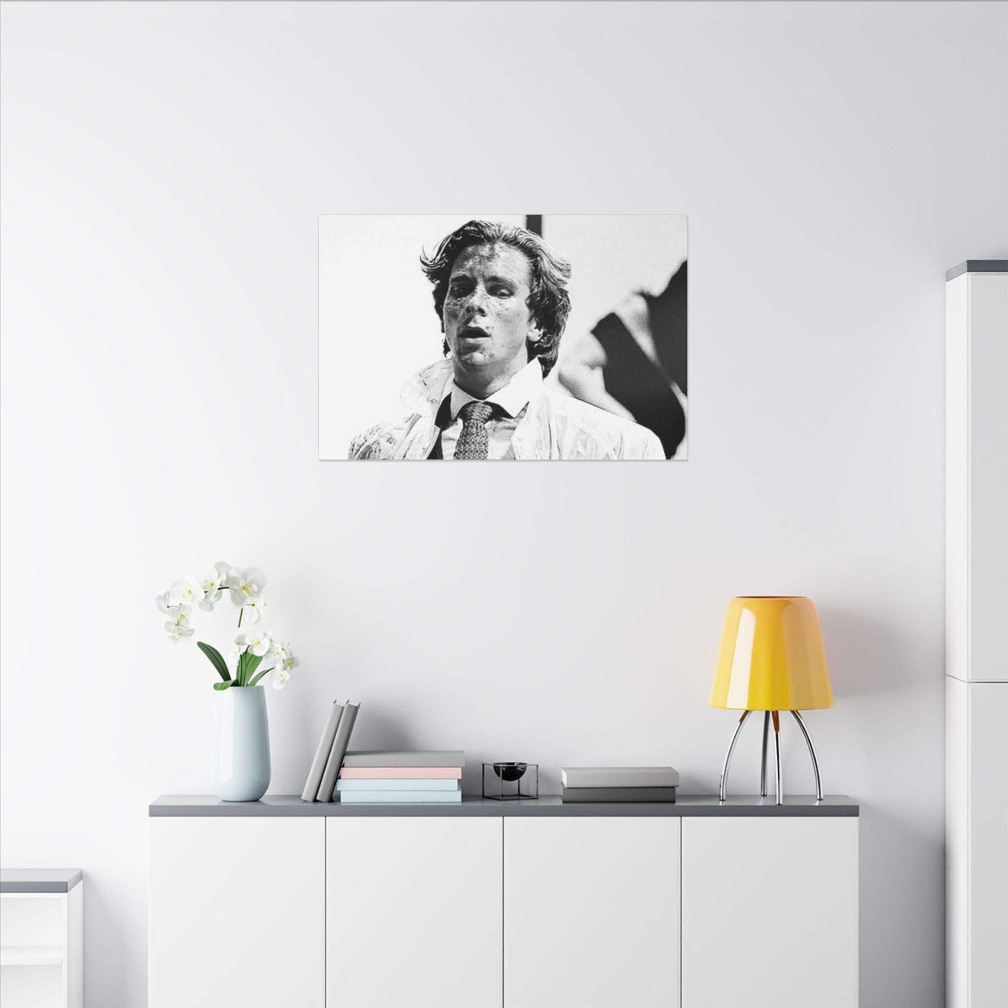 American Psycho Patrick Bateman Blood Splatter B/W Custom Canvas Wall Print
