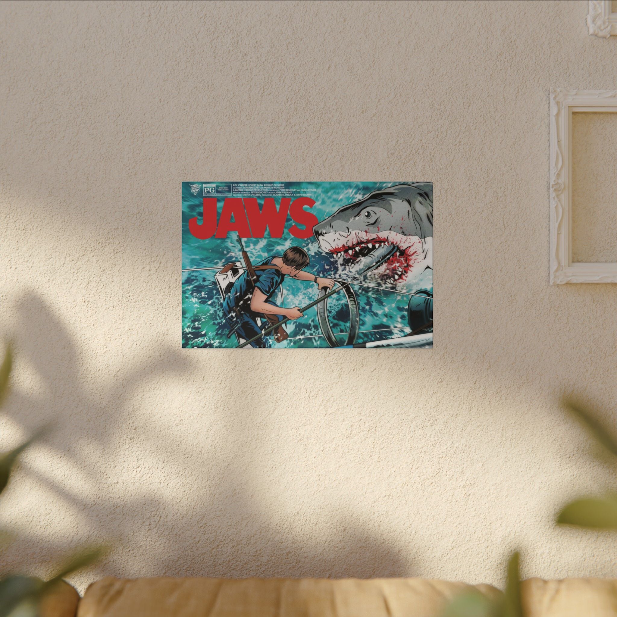 Jaws Retro Comic Style Shark Attack Art Custom Canvas Wall Print