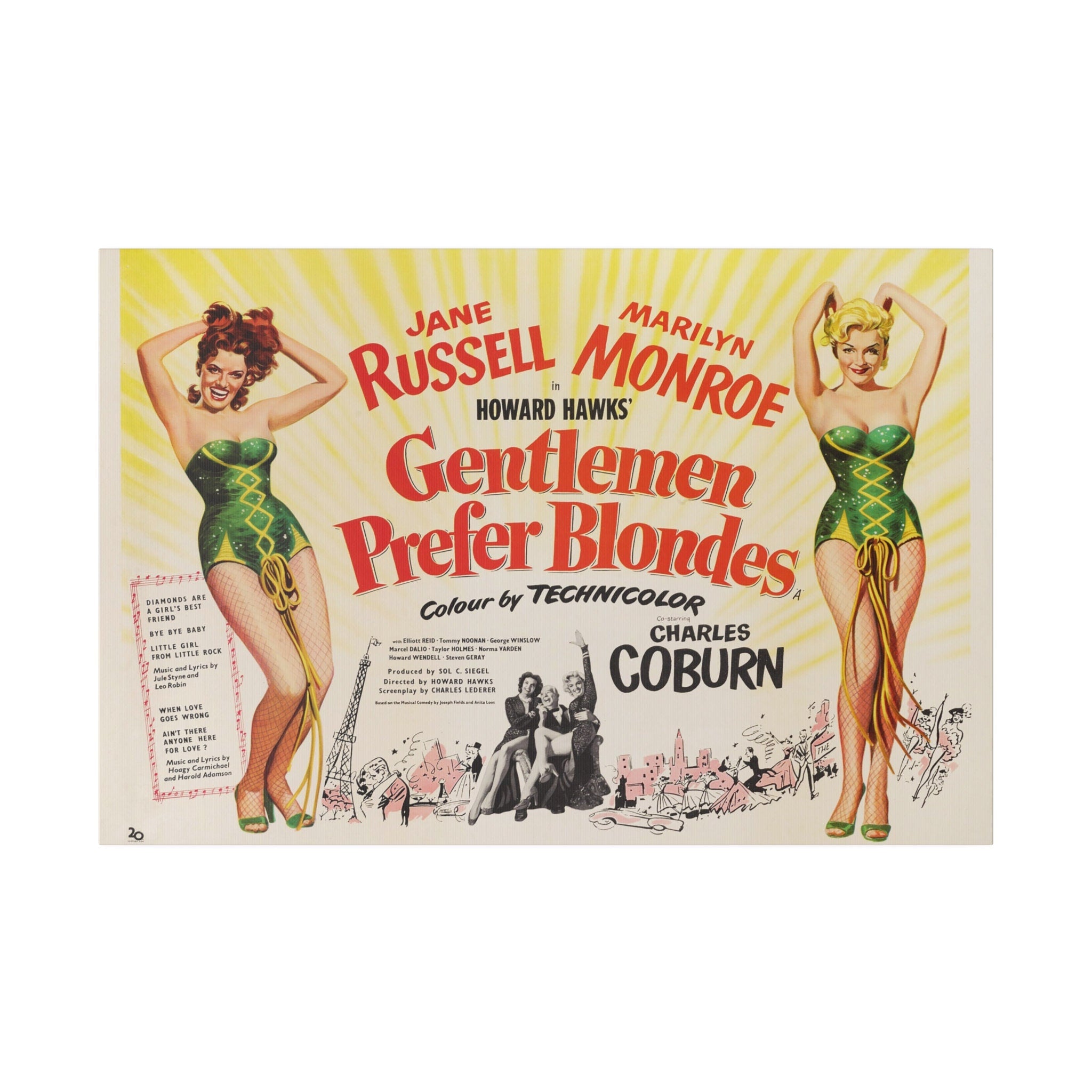 Marilyn Monroe Gentlemen Prefer Blondes Movie Poster Custom Canvas Wall Print