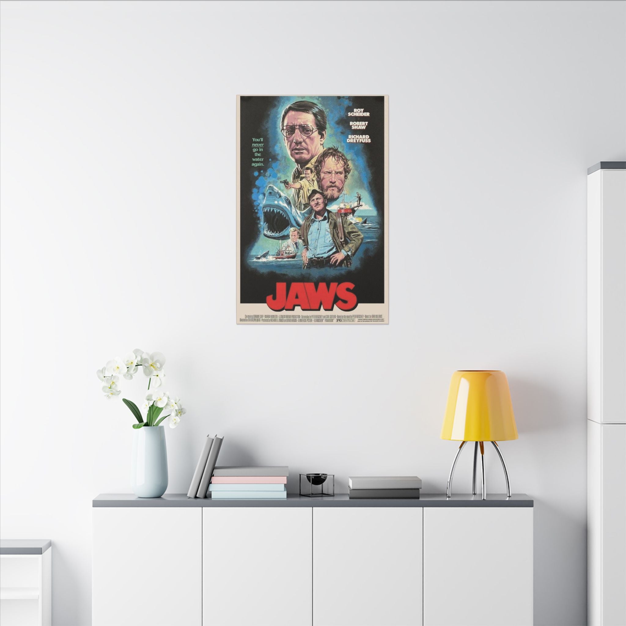 Jaws Character Collage Retro Poster Art – Custom Canvas Wall Print