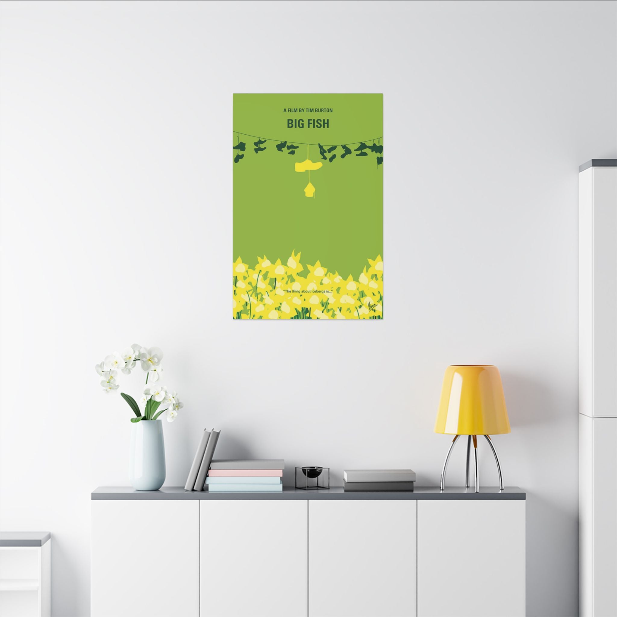 Big Fish Yellow Flowers Minimal Art Custom Canvas Wall Print
