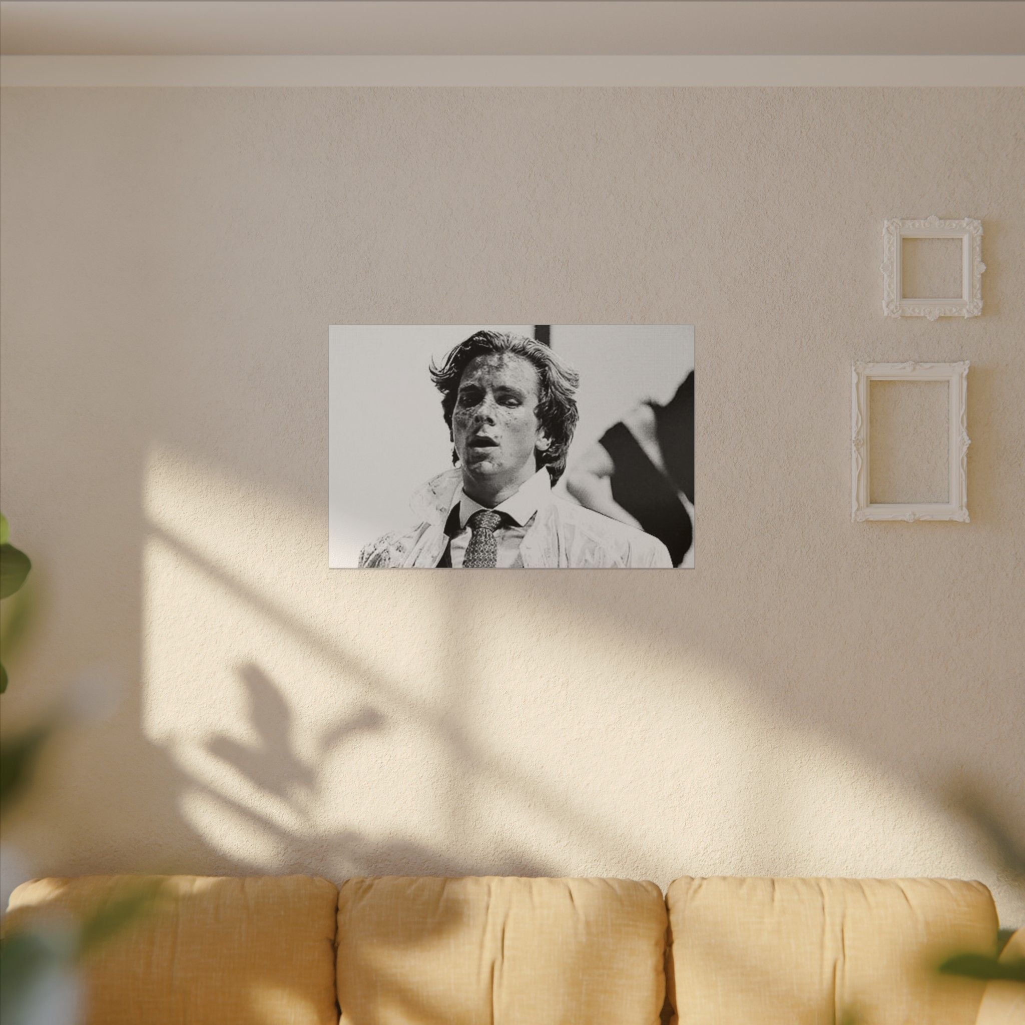 American Psycho Patrick Bateman Blood Splatter B/W Custom Canvas Wall Print
