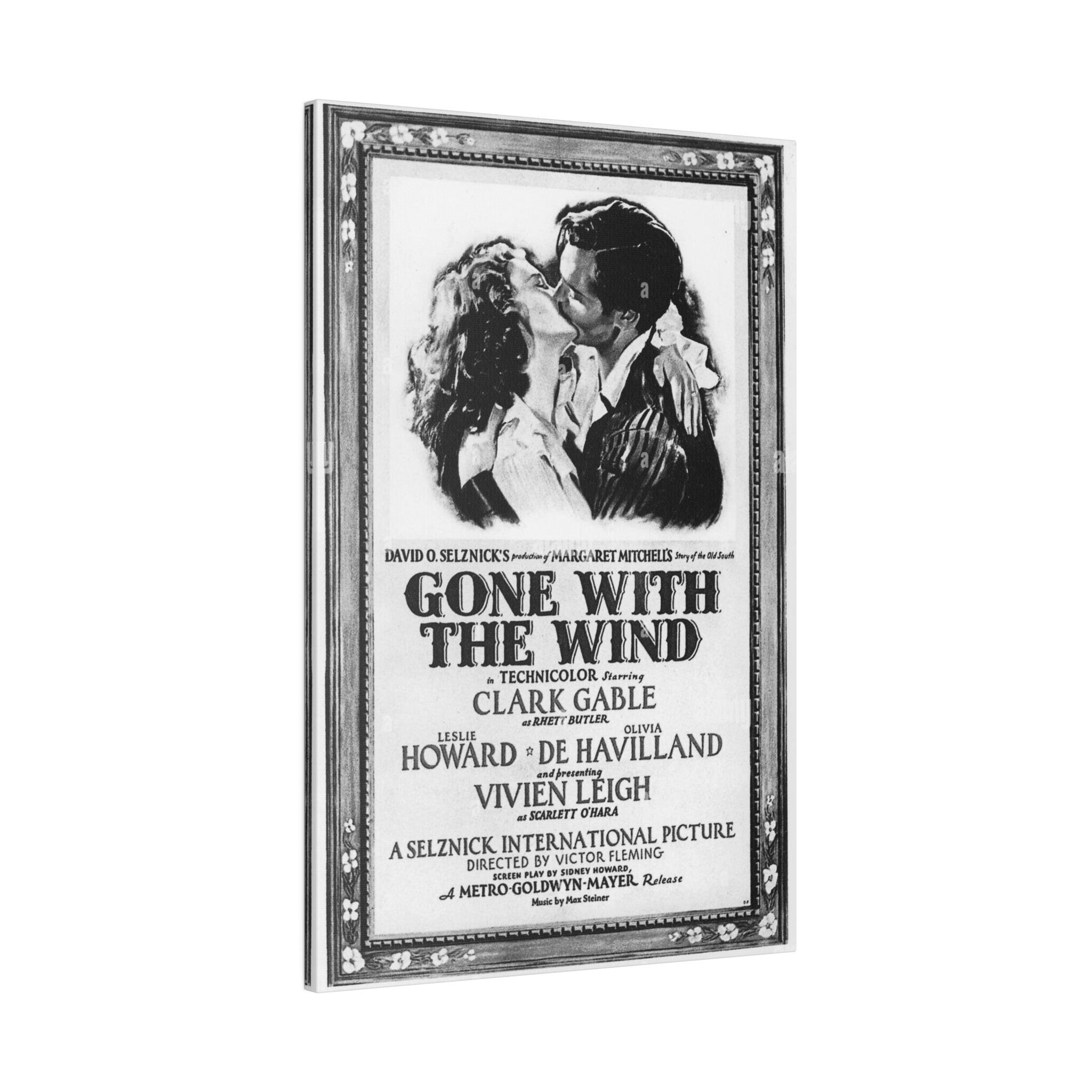 Gone With The Wind B/W Movie Poster Custom Canvas Wall Print