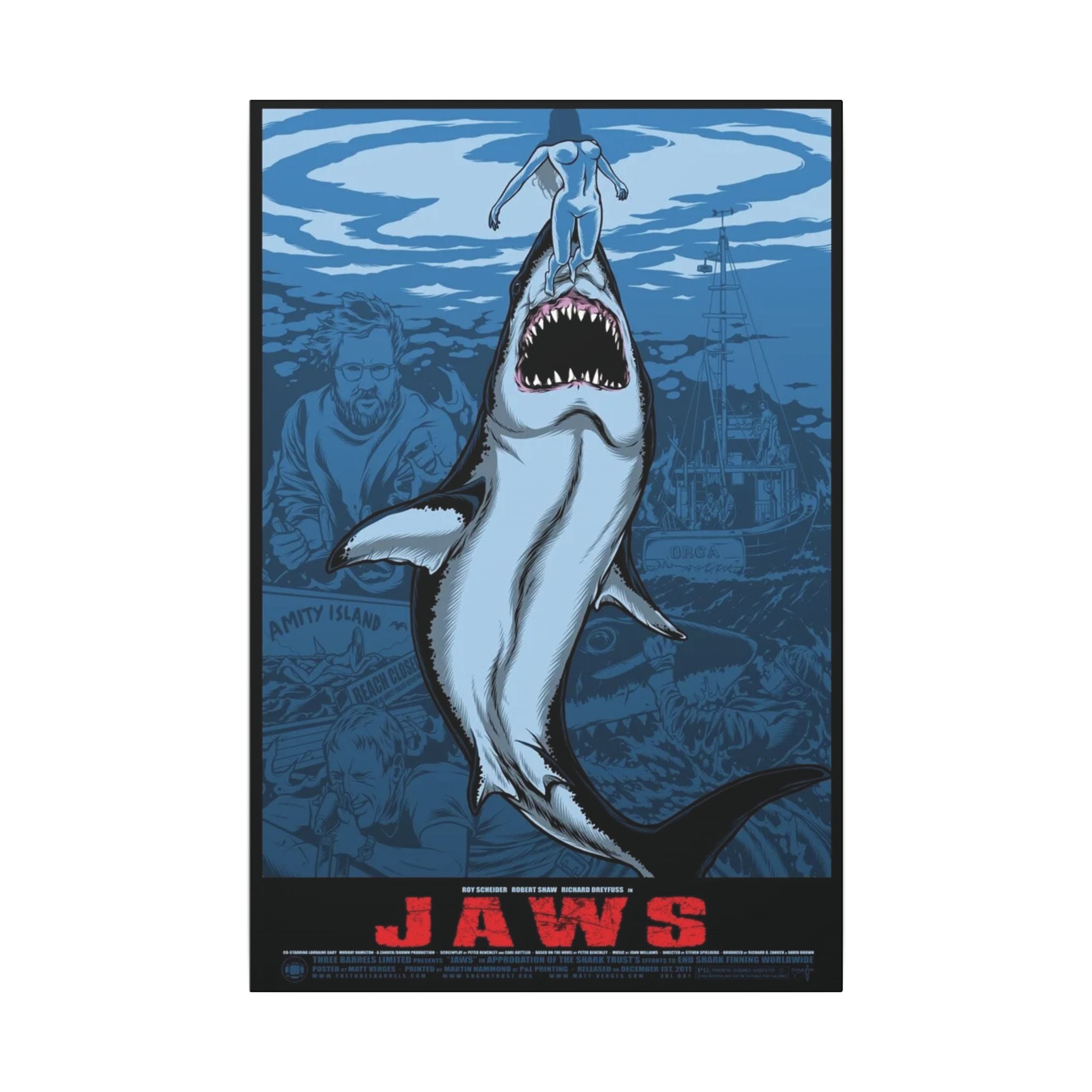 Jaws Blue Graphic Novel Attack Poster Style Art Custom Canvas Wall Print
