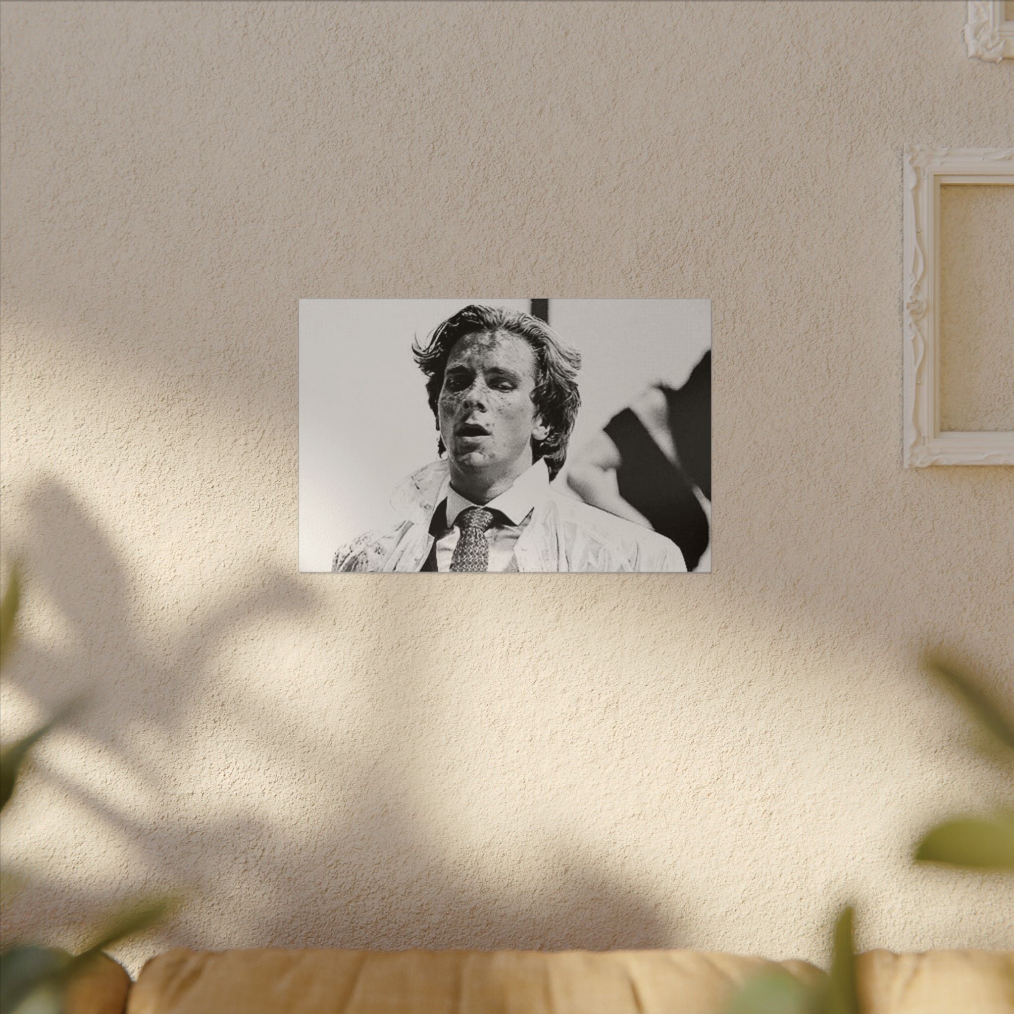 American Psycho Patrick Bateman Blood Splatter B/W Custom Canvas Wall Print