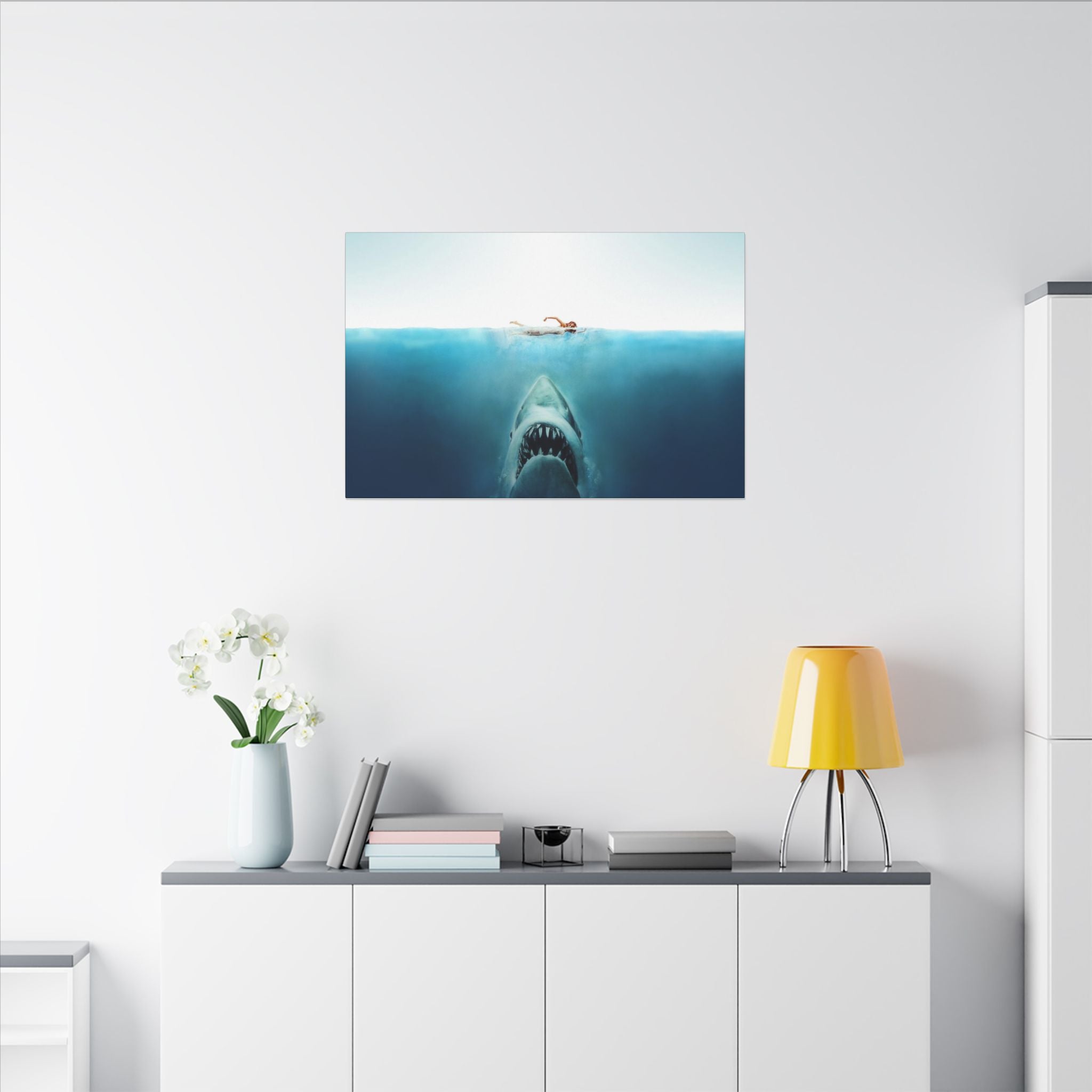 Jaws Underwater Shark Approach Iconic Movie Art Custom Canvas Wall Print