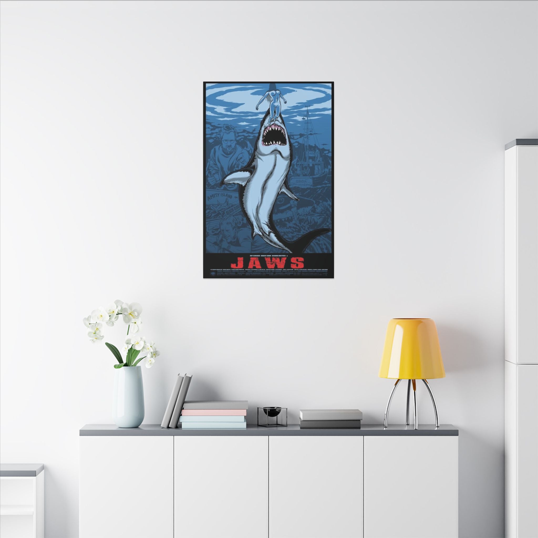 Jaws Blue Graphic Novel Attack Poster Style Art Custom Canvas Wall Print