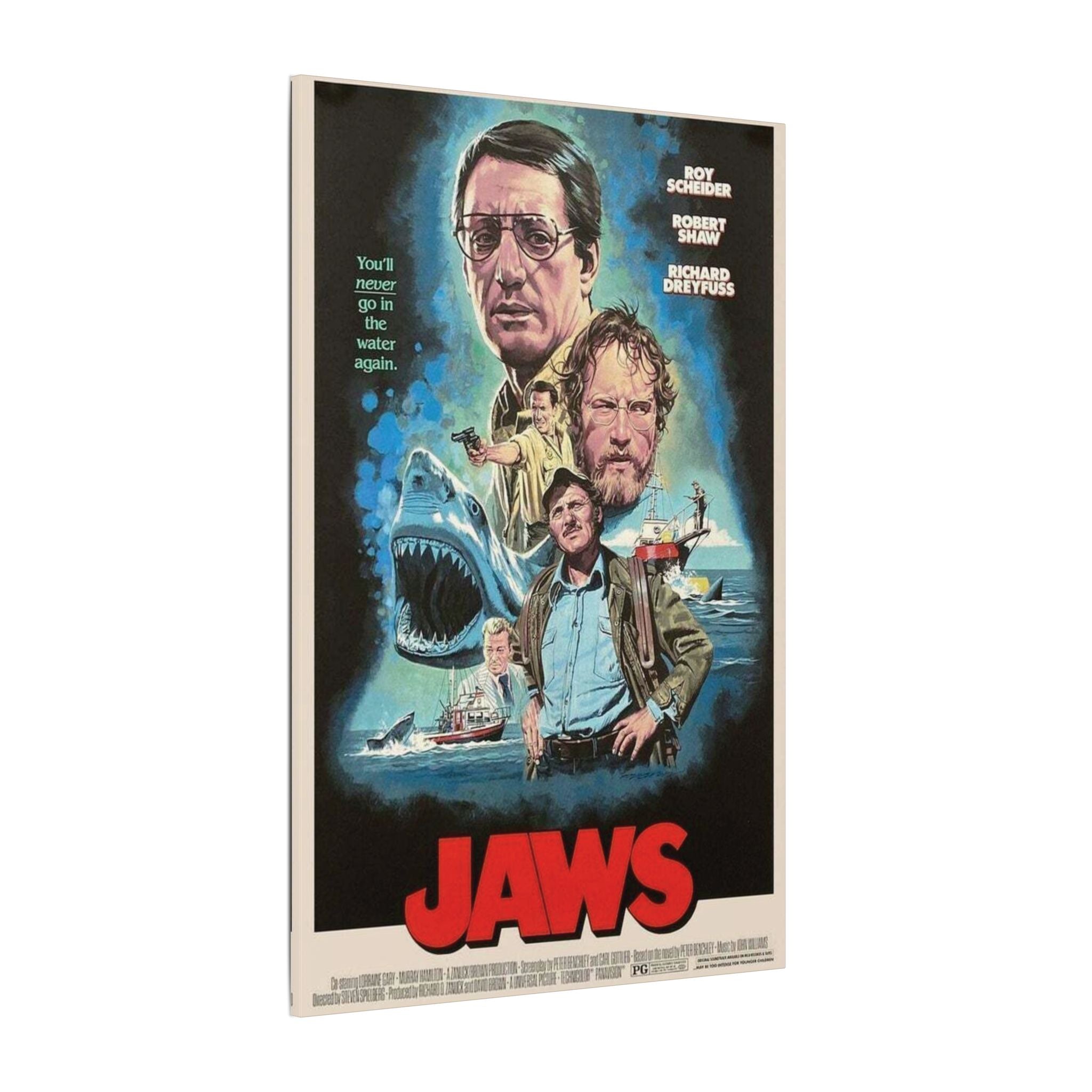 Jaws Character Collage Retro Poster Art – Custom Canvas Wall Print