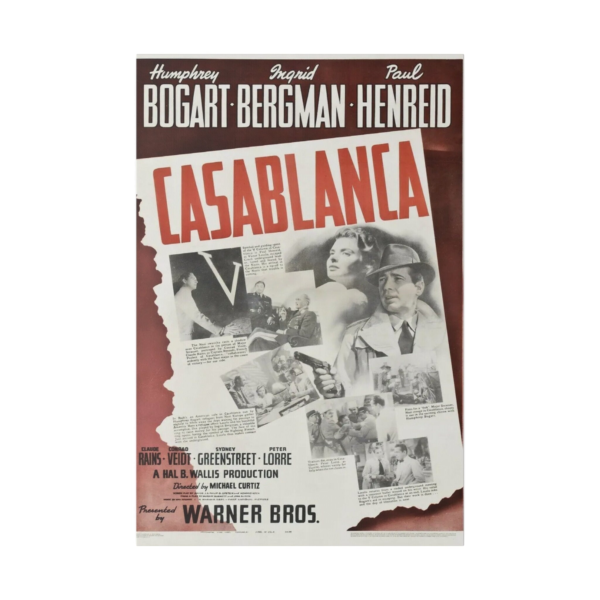 Casablanca Vintage Movie Poster Custom Canvas Wall Print