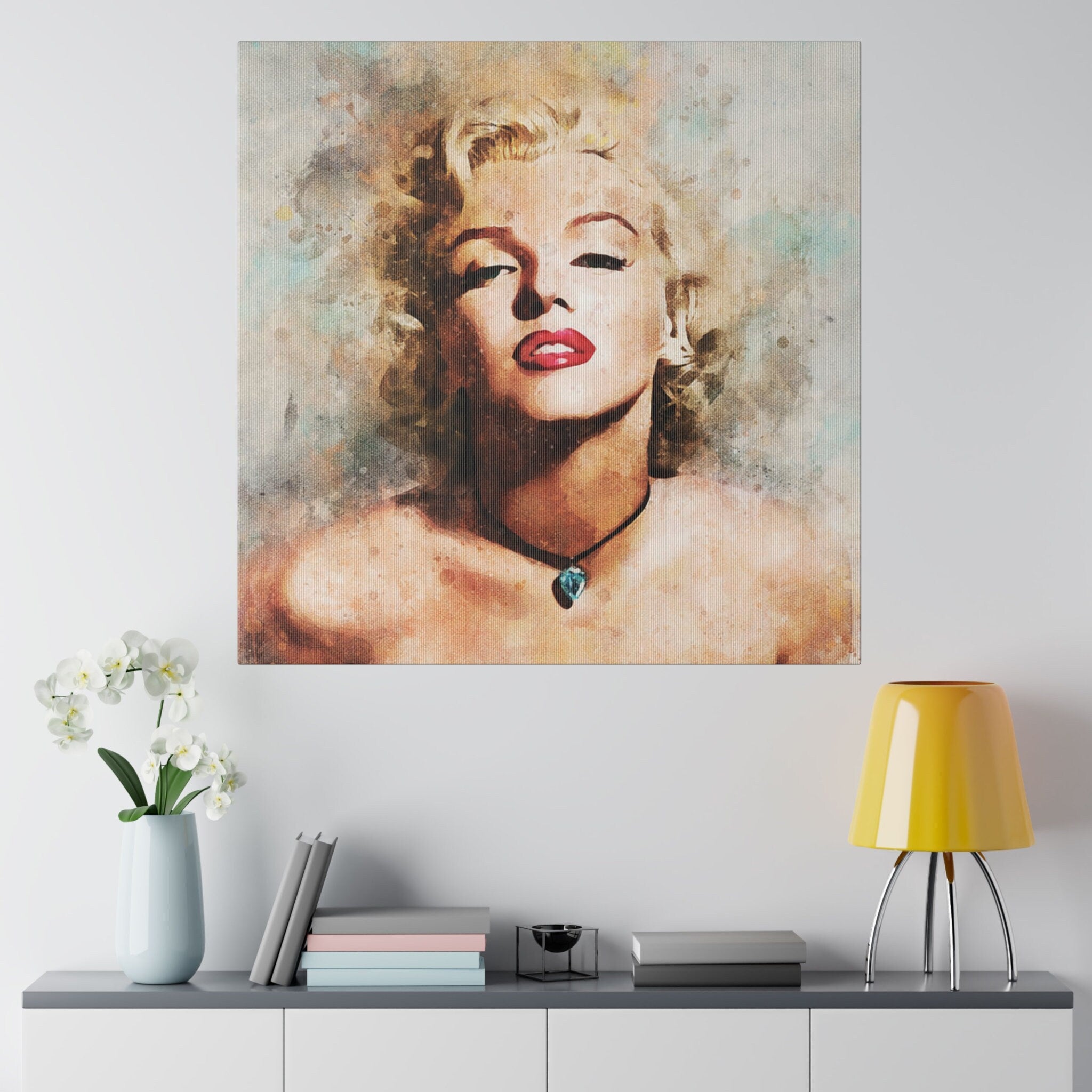 Marilyn Monroe Necklace Color Painting Custom Canvas Wall Print