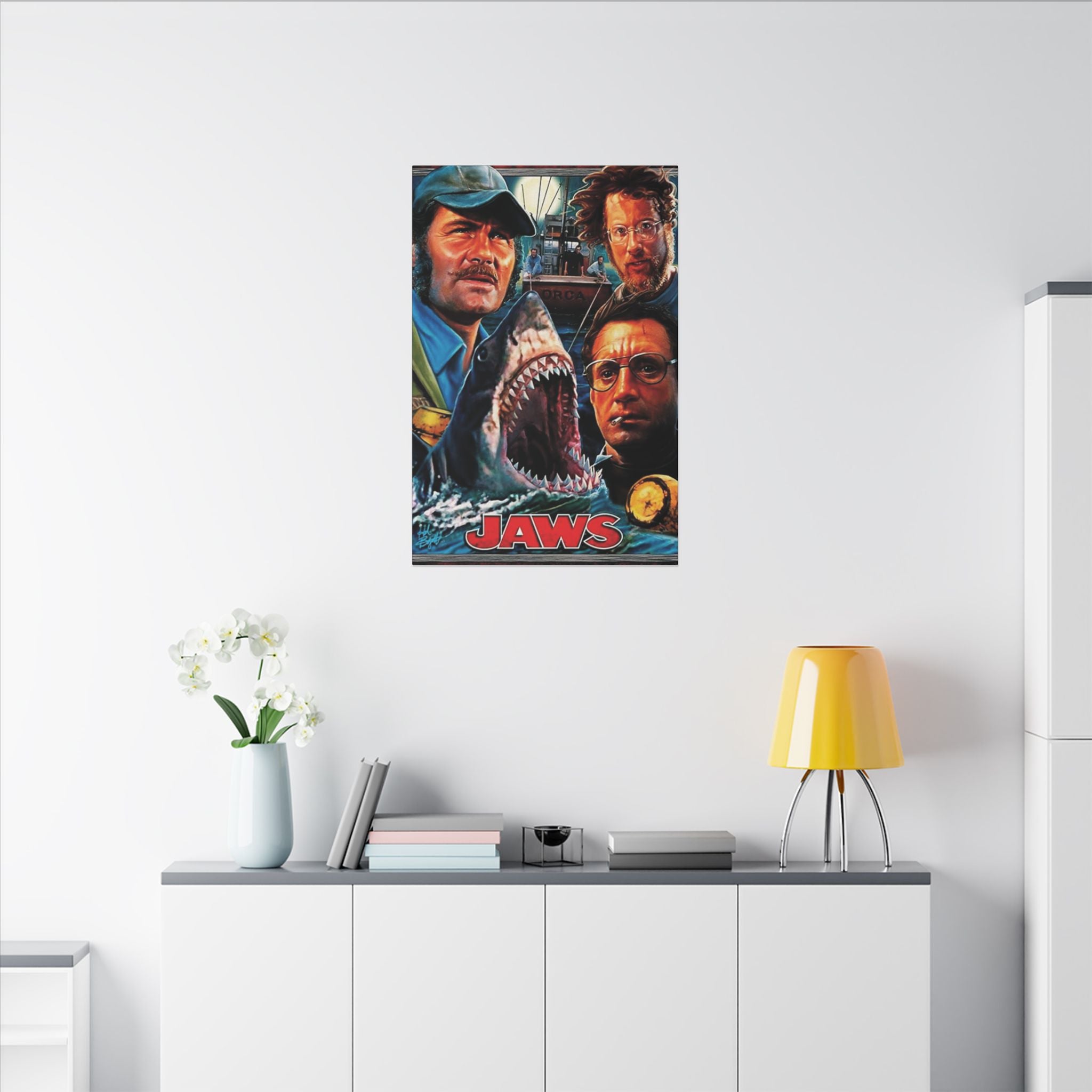 Jaws Illustrated Movie Poster Art Custom Canvas Wall Print