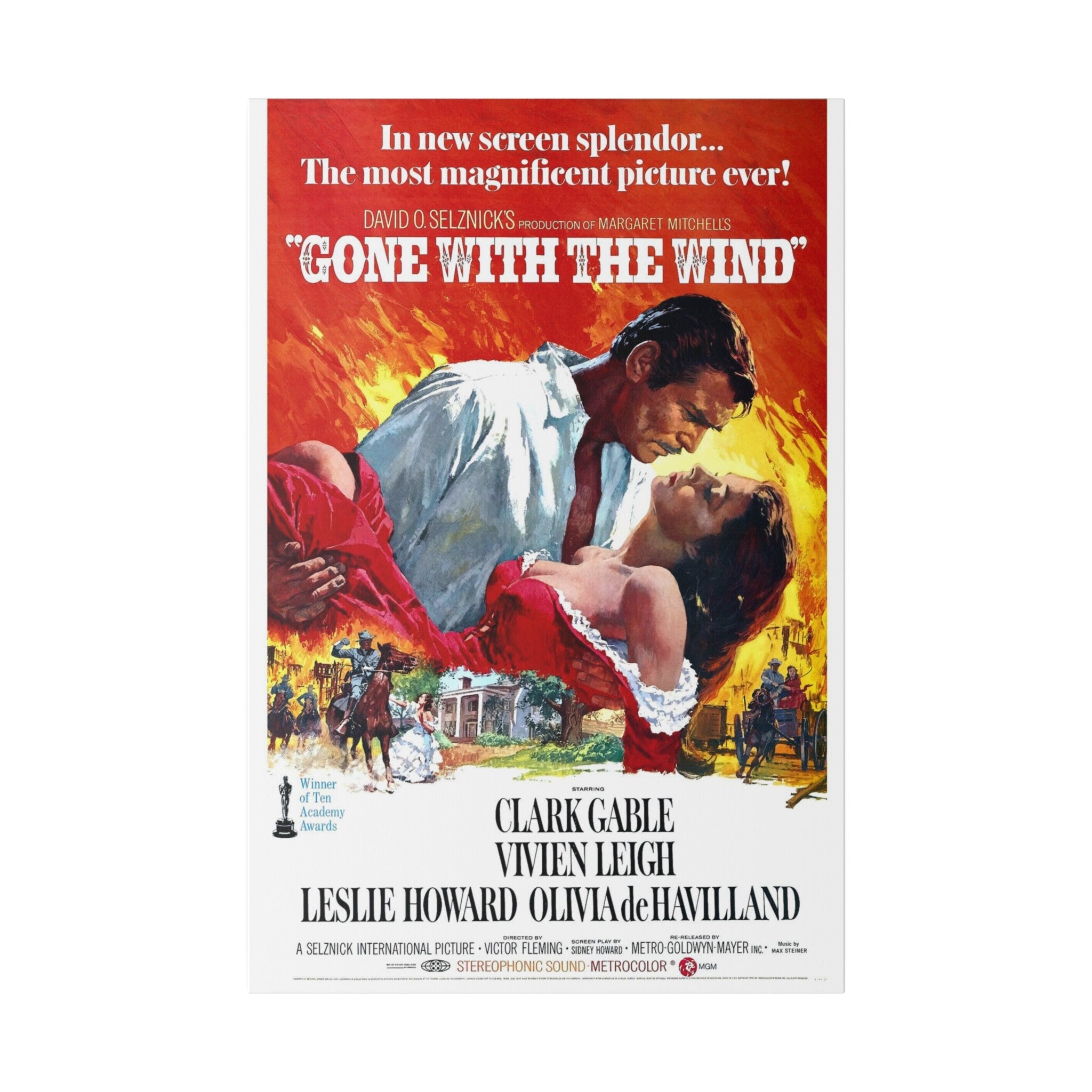 Gone With The Wind Rereleased Movie Poster Custom Canvas Wall Print