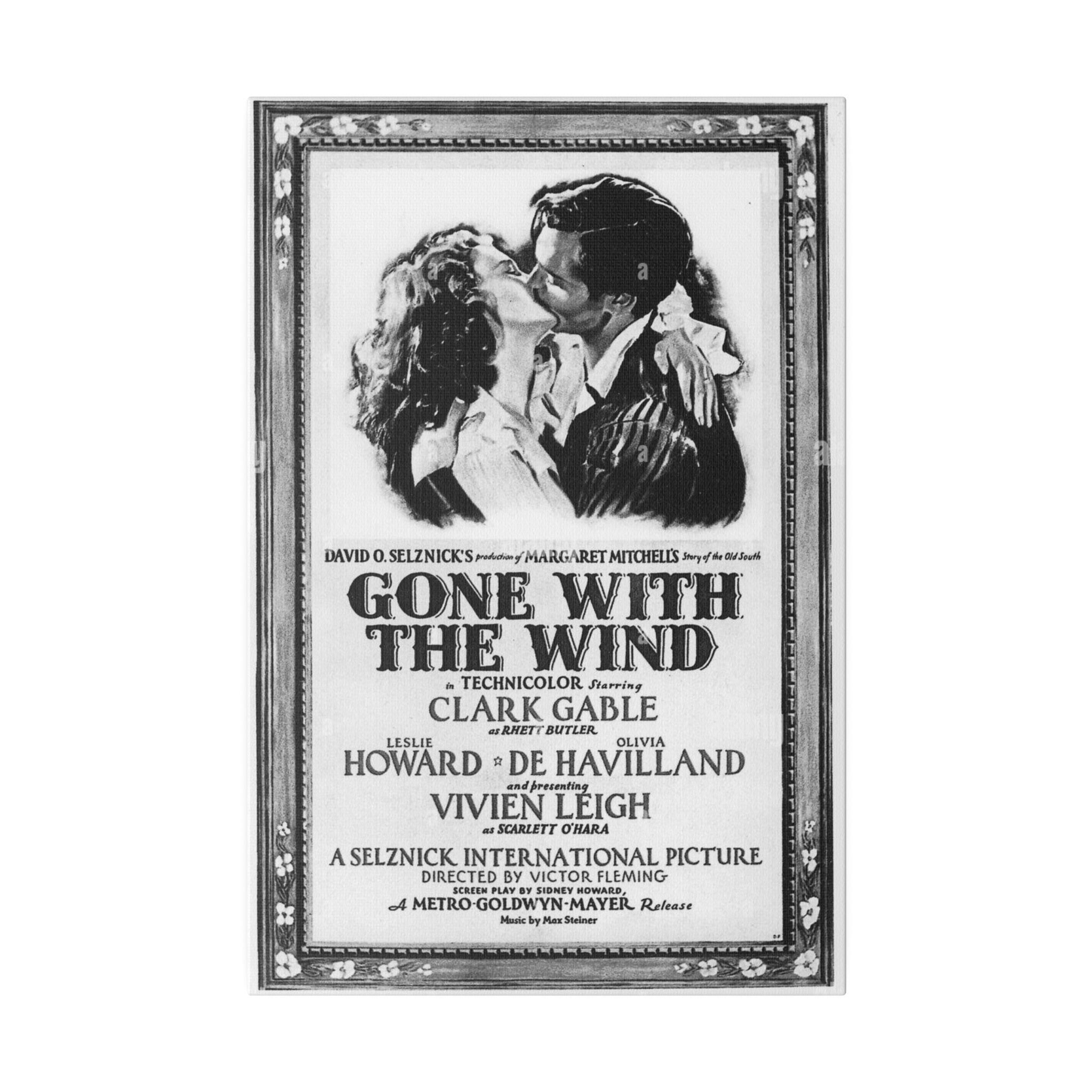 Gone With The Wind B/W Movie Poster Custom Canvas Wall Print