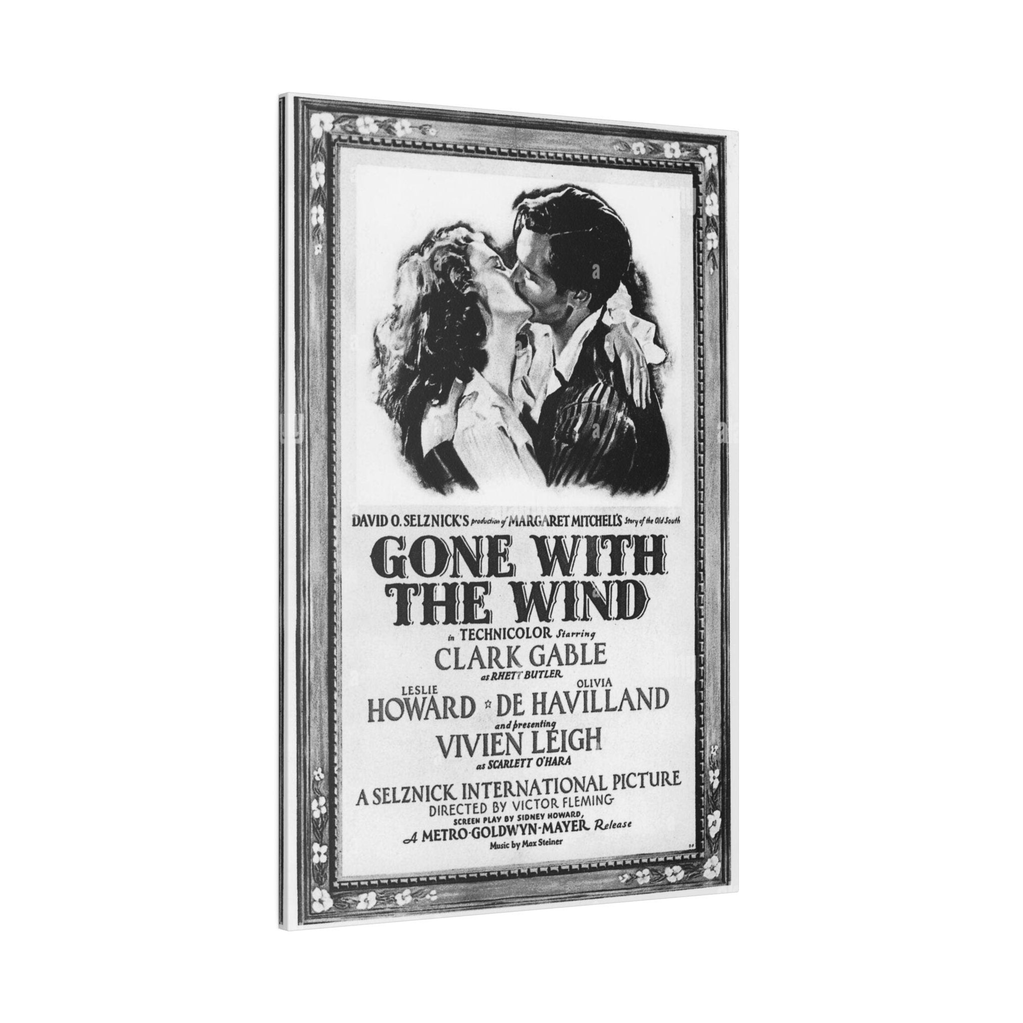 Gone With The Wind B/W Movie Poster Custom Canvas Wall Print