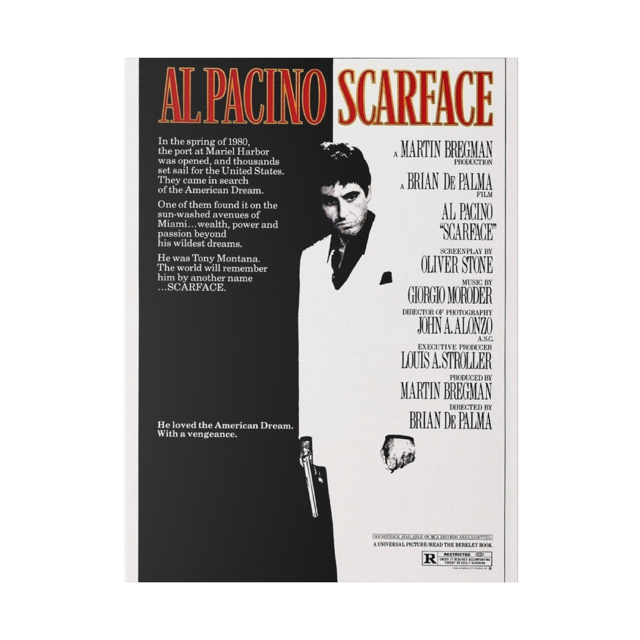 Scarface Movie Poster Custom Canvas Wall Print