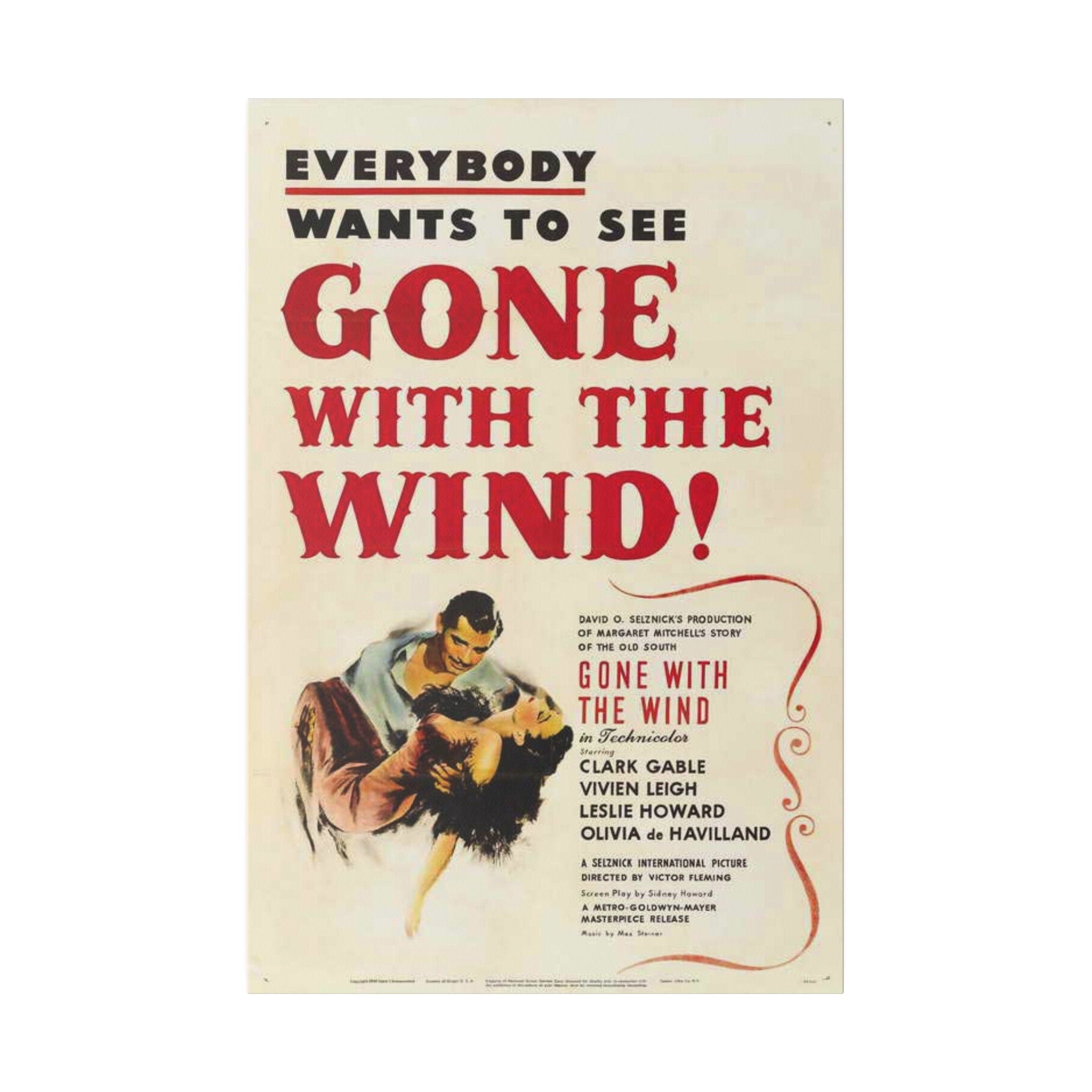 Gone With The Wind Vintage Movie Poster Custom Canvas Wall Print